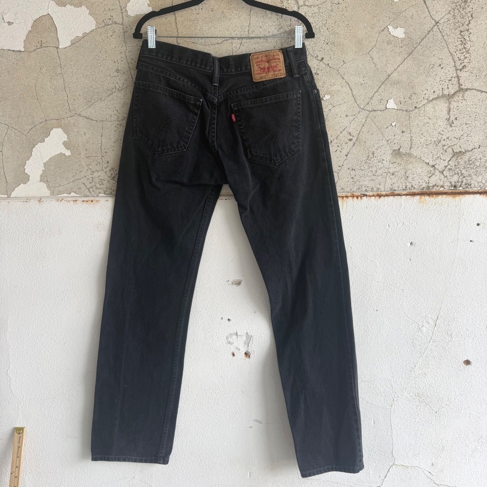 Levis 505 Jeans Straight Leg Mens 32x34 Black Denim Regular Fit